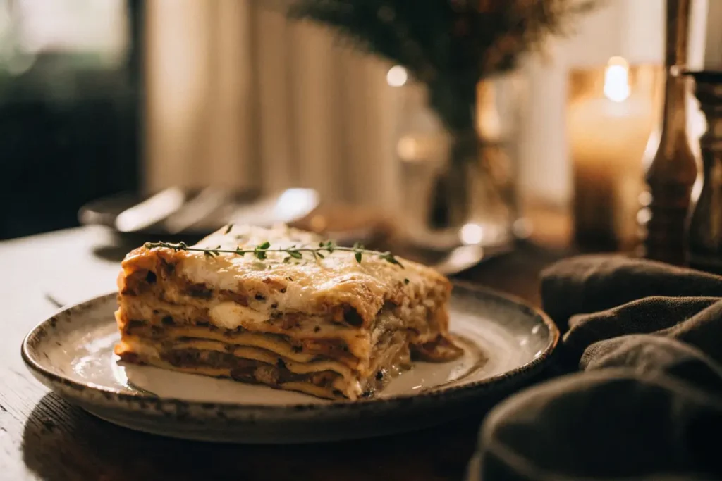 Slice of butternut squash lasagna on a plate