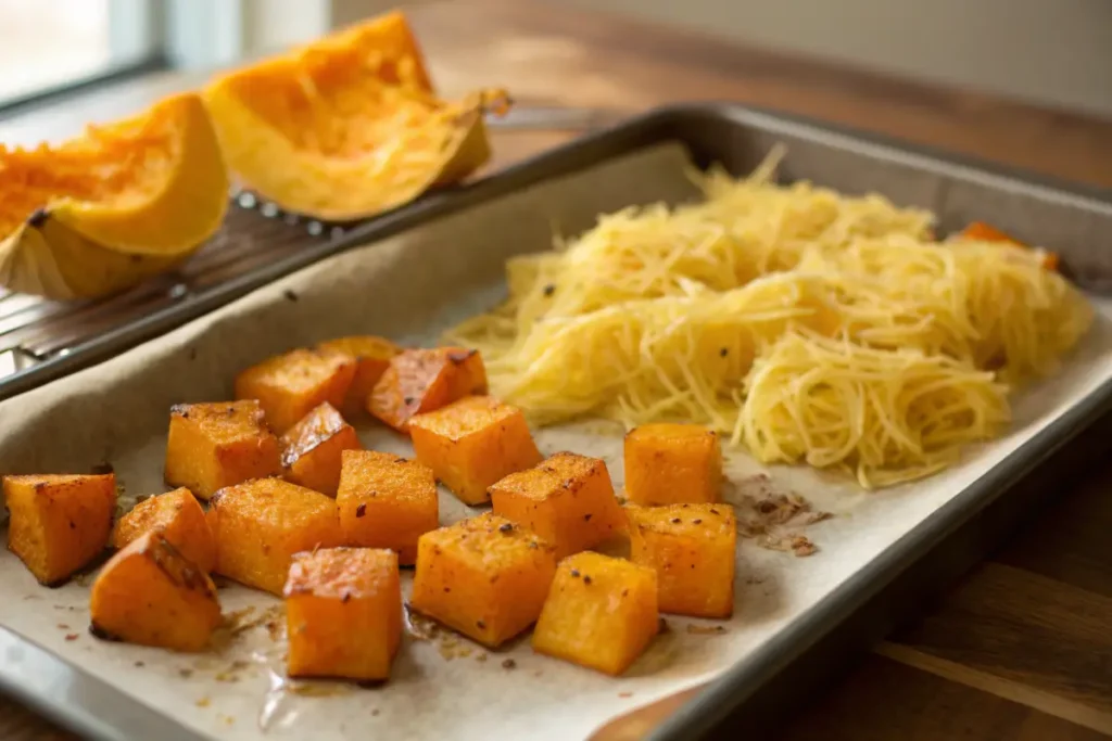Roasted butternut squash and spaghetti squash strands