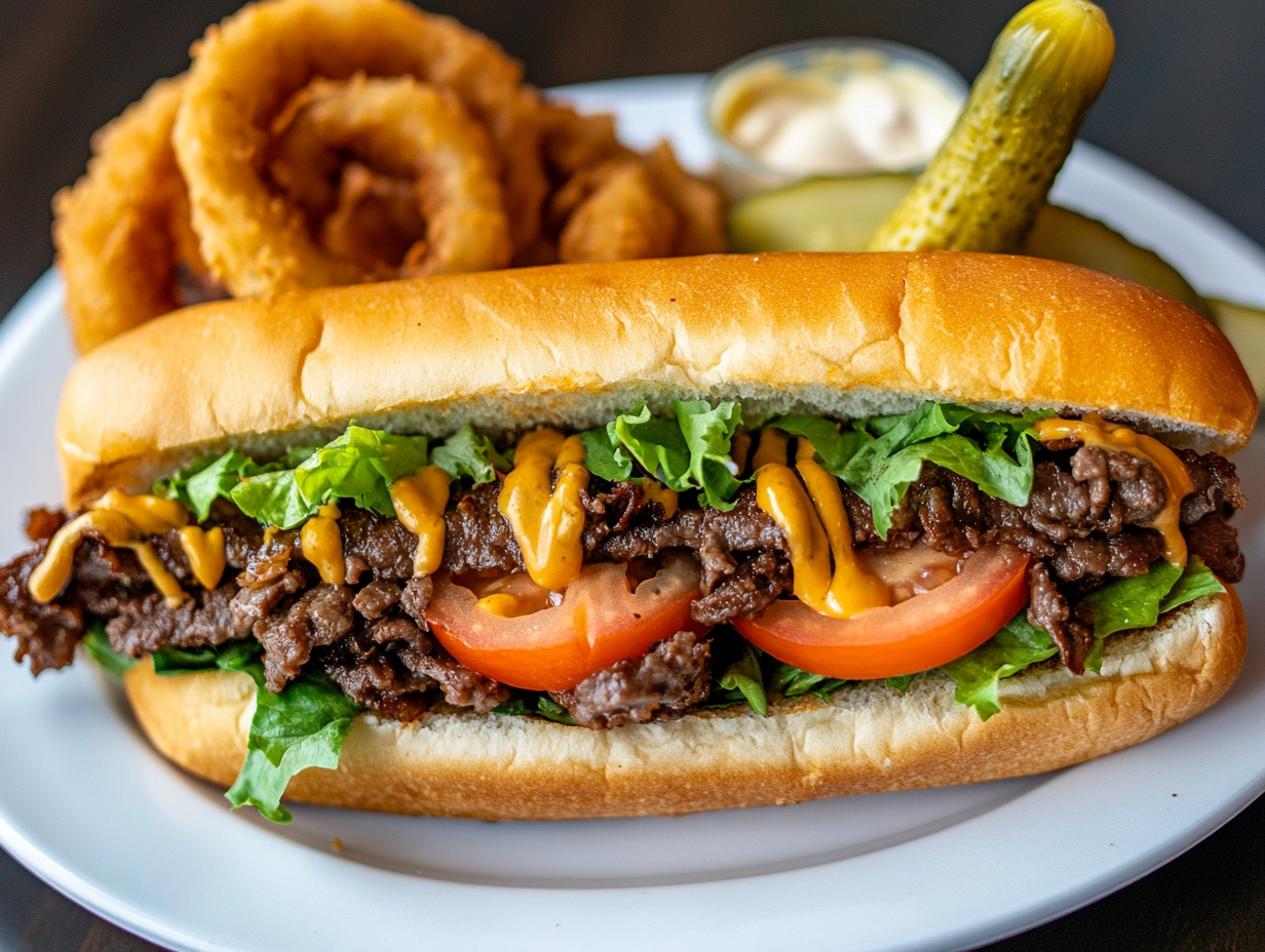 What goes well on a cheesesteak?
